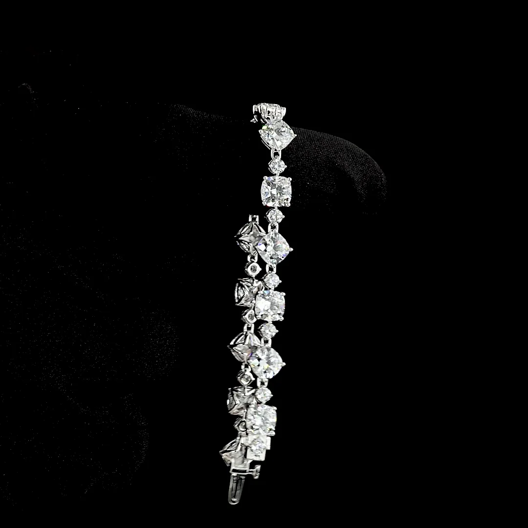15.77 Cts 14k White Gold Mix Shape Station Line Tennis Bracelet - Image 3