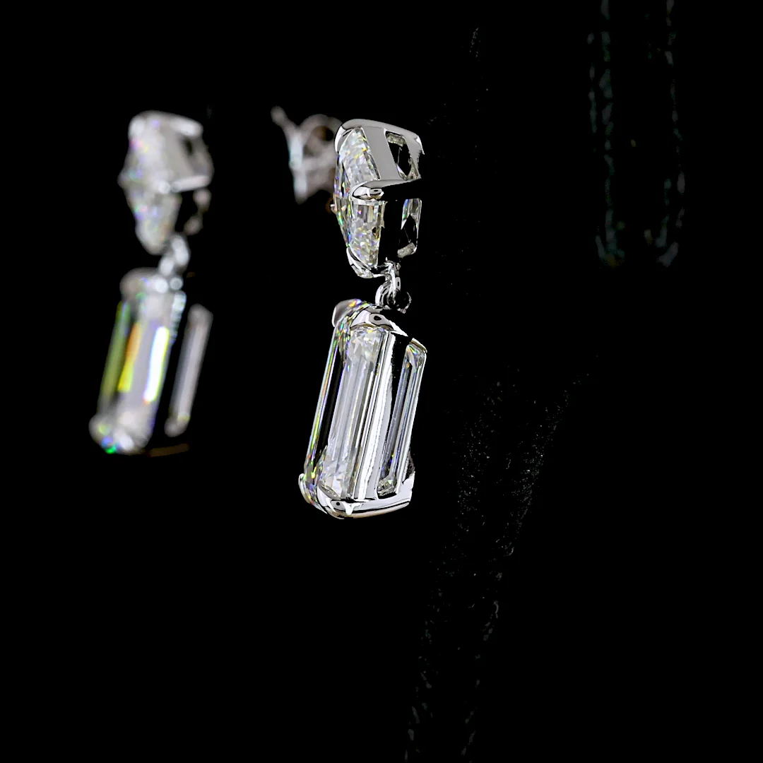 8.16 Cts 14k White Gold Emerald Shape Hanging Earring - Image 2