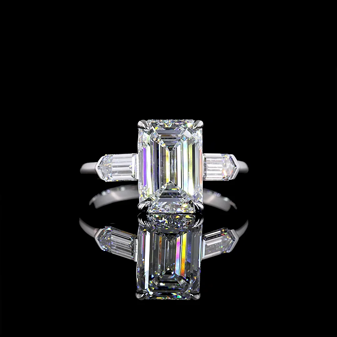 3.69 Cts 14k White Gold Emerald Shape 3 Stones Ring - Video
