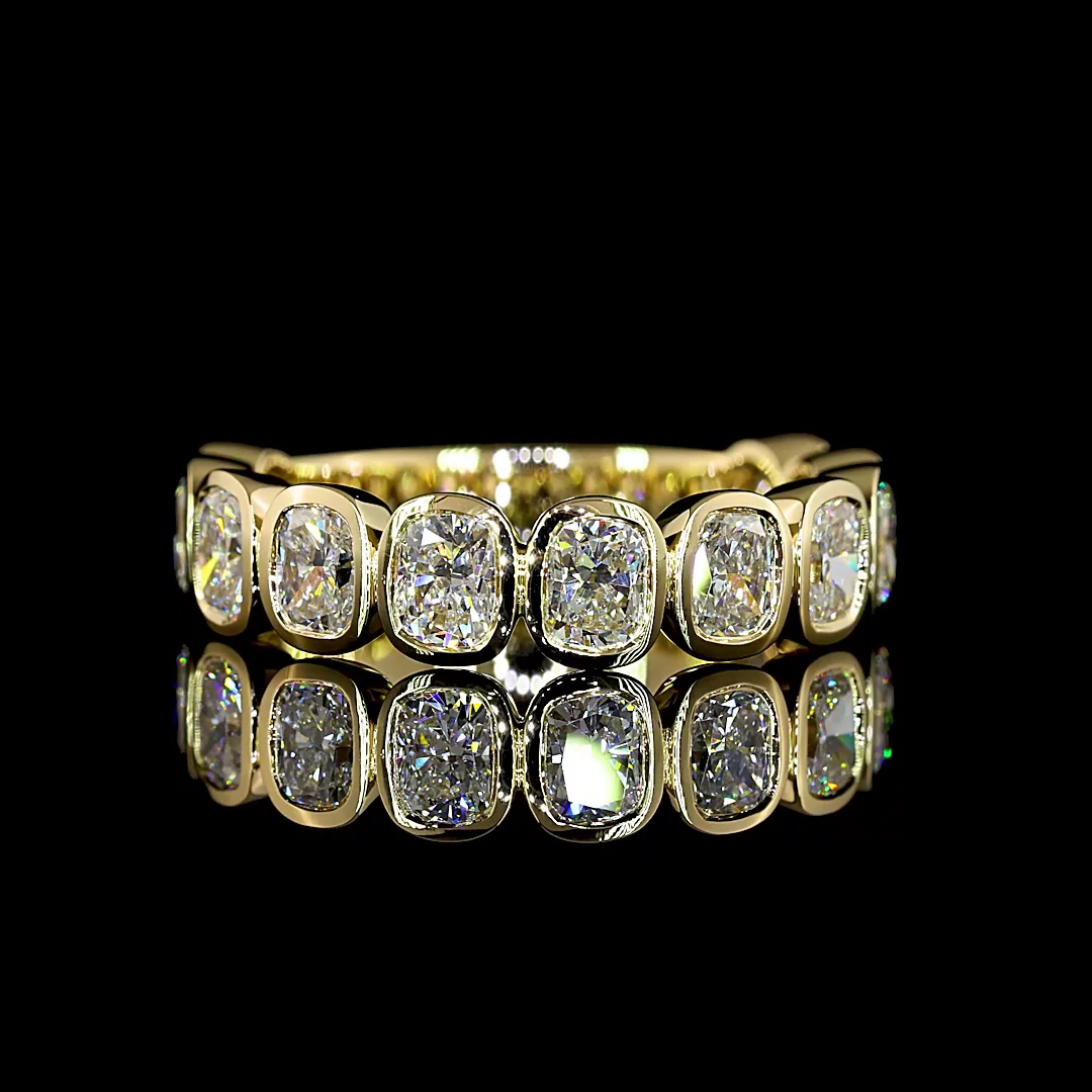 2.15 Cts 14k Yellow Gold Cushion Brilliant Shape 3/4 Band Eternity Band - Video