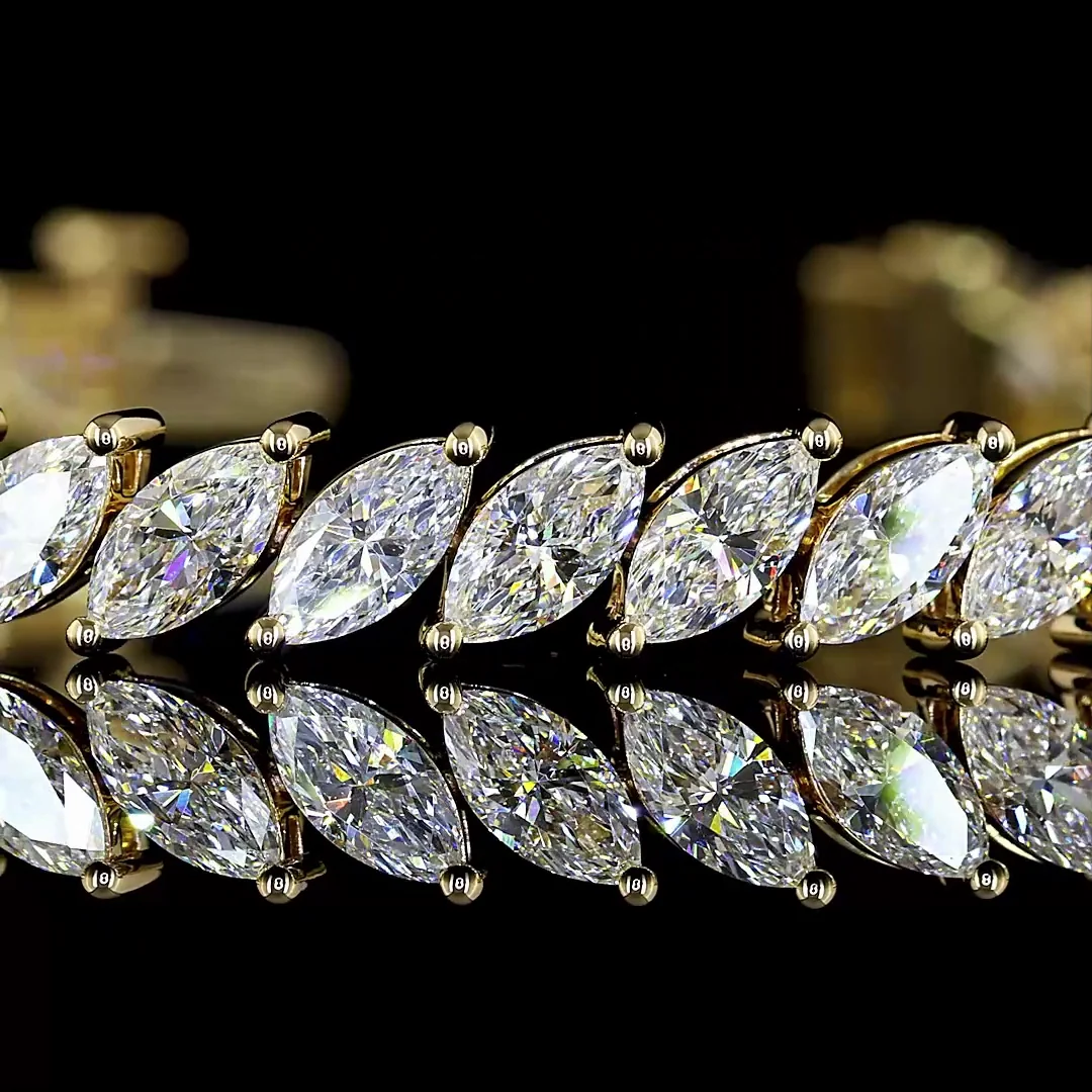 7.61 Cts 14k Yellow Gold Marquise Shape Tennis Bracelet - Image 2