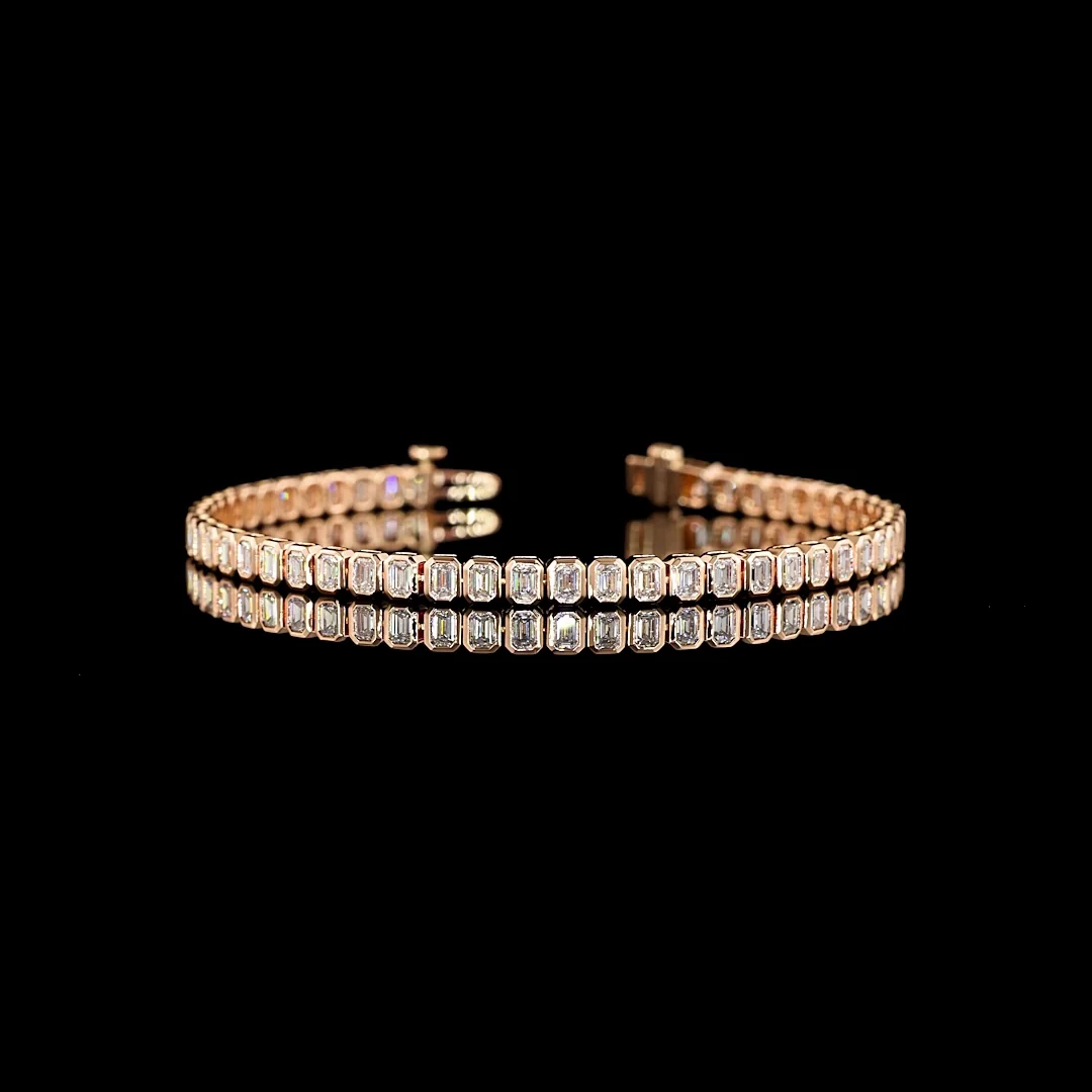 4.09 Cts 14k Rose Gold Emerald Shape Tennis Bracelet - Video
