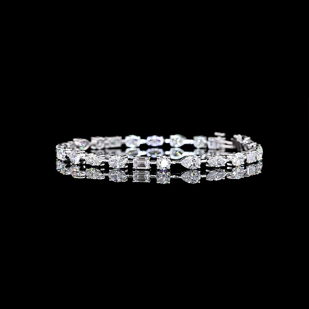 7.3 Cts 14k White Gold Mix Shape Station Bracelet - Image 2