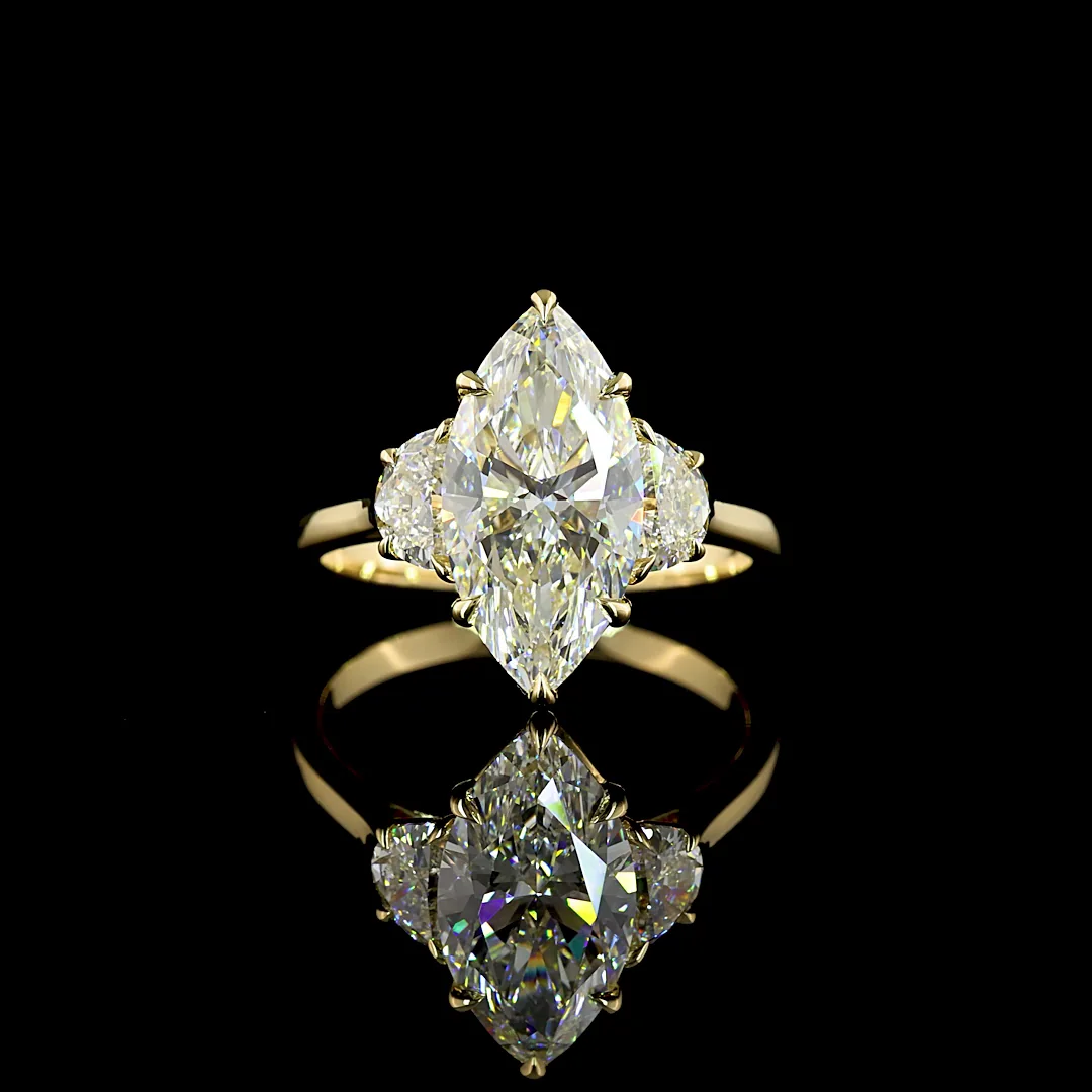 3.73 Cts 14k Yellow Gold Marquise Shape 3 Stones Ring - Video