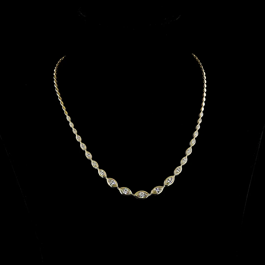 5.09 Cts 14k Yellow Gold Marquise Shape Riviera Necklace - Video