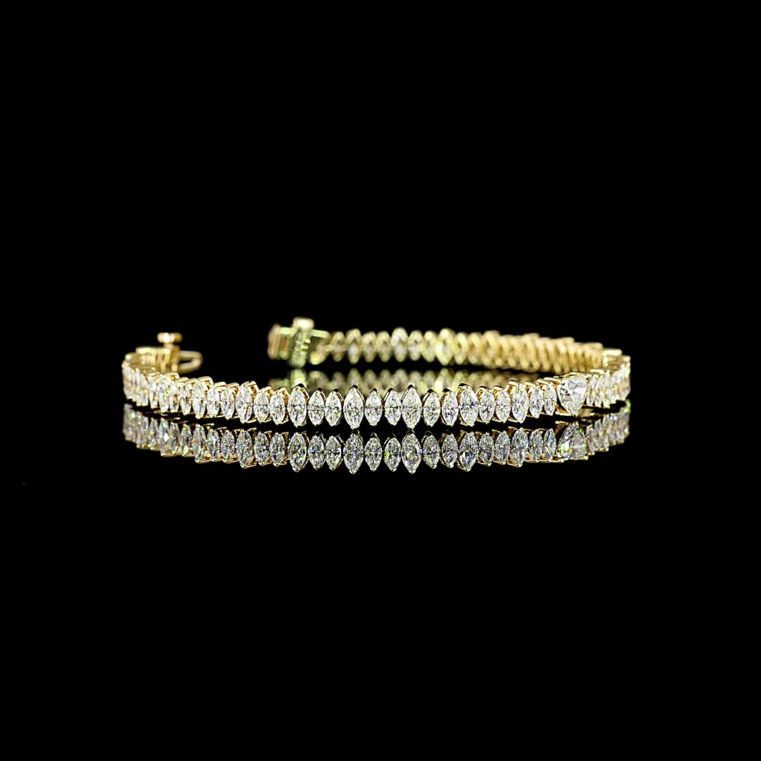 5.39 Cts 14k Yellow Gold Heart Shape Station Line Tennis Bracelet - Video