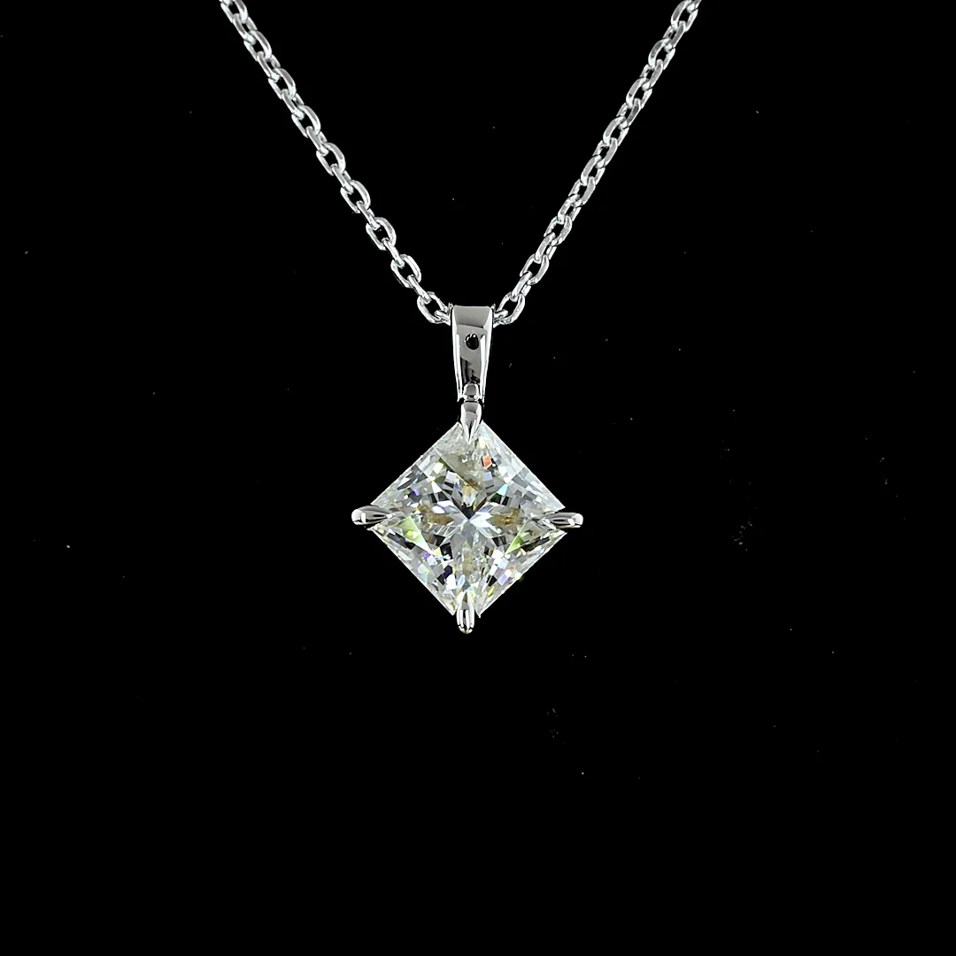 1.31 Cts 14k White Gold Princess Shape Solitaire Pendant - Image 3
