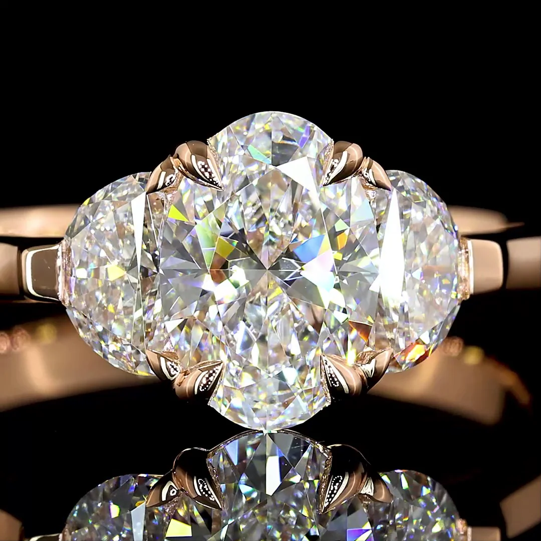 1.48 Cts 14k Rose Gold Oval Shape 3 Stones Ring - Image 3