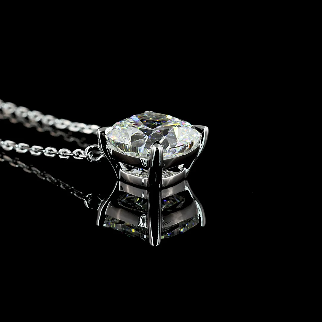 2.32 Cts 14k White Gold Square Cushion Brilliant Shape Solitaire Pendant - Image 2