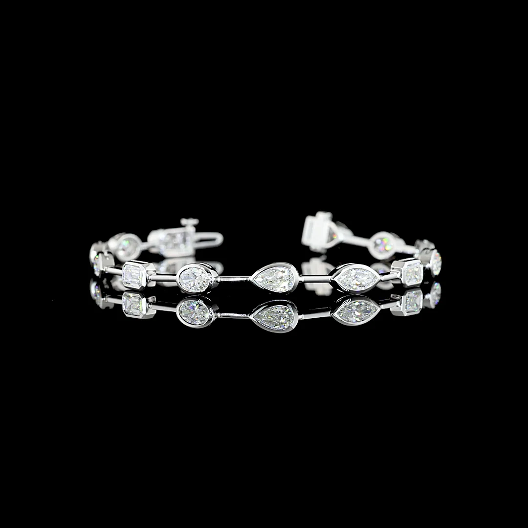 5.4 Cts 14k White Gold Mix Shape Station Bracelet - Video