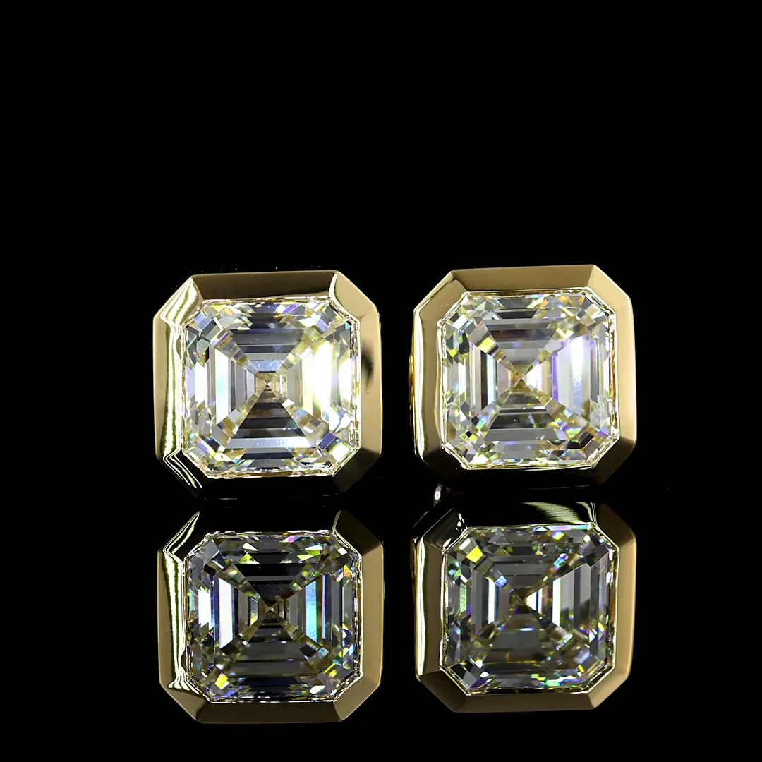 6.13 Cts 14k Yellow Gold Asscher Shape Studs Earring - Image 3