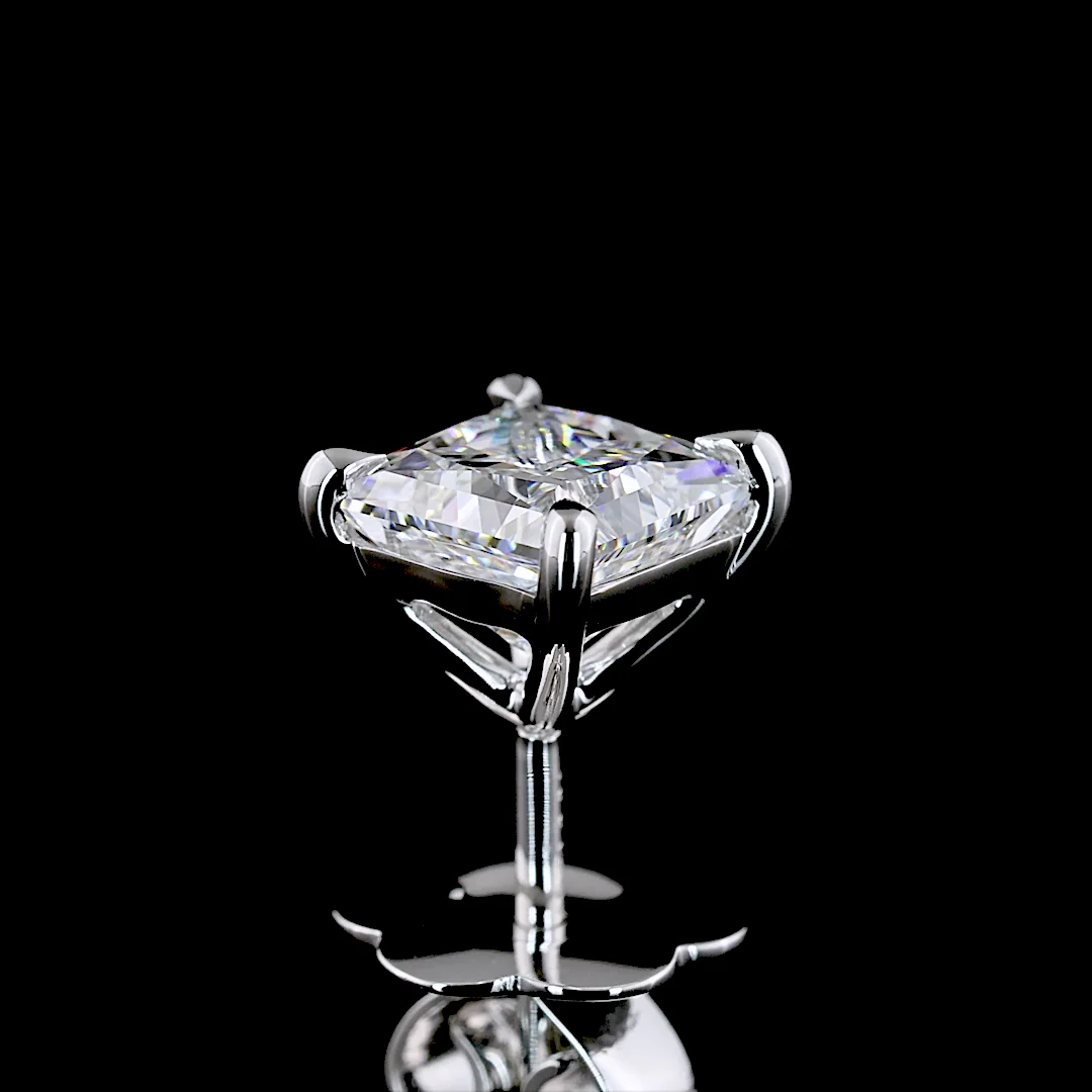 2.04 Cts 14k White Gold Princess Shape Studs Earring - Image 4