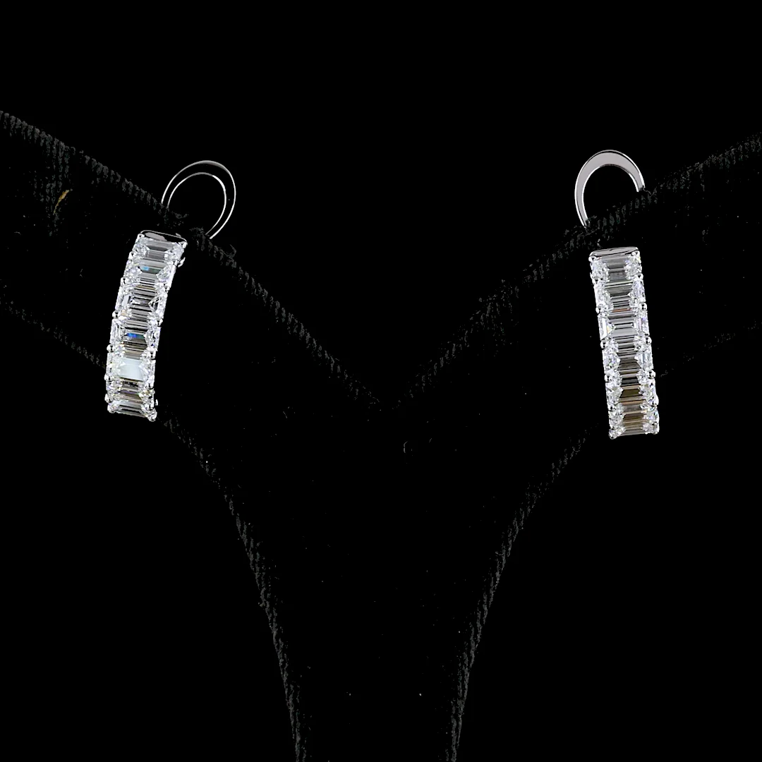 4.62 Cts 14k White Gold Emerald Shape C Hoops Earring - Image 3