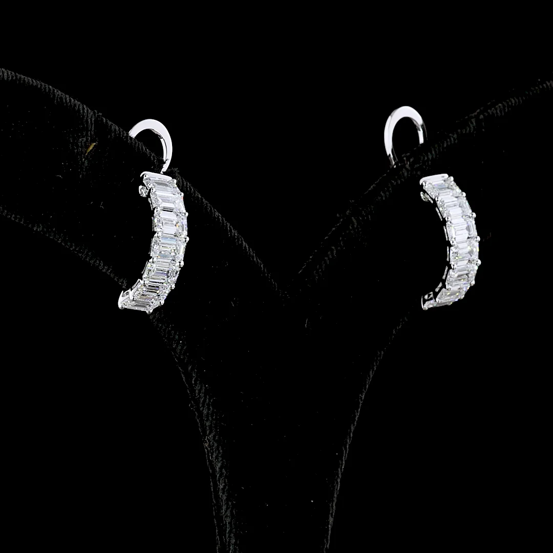 4.62 Cts 14k White Gold Emerald Shape C Hoops Earring - Video