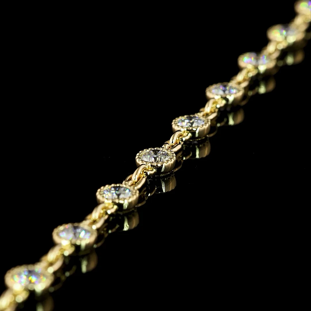 4.48 Cts 14k Yellow Gold Round Shape Station Line Tennis Necklace - Image 4