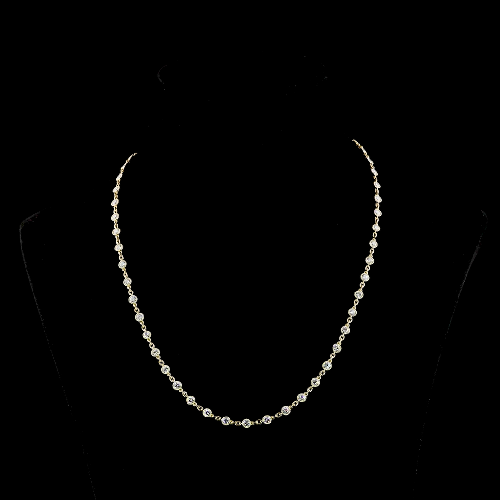 4.48 Cts 14k Yellow Gold Round Shape Station Line Tennis Necklace - Video