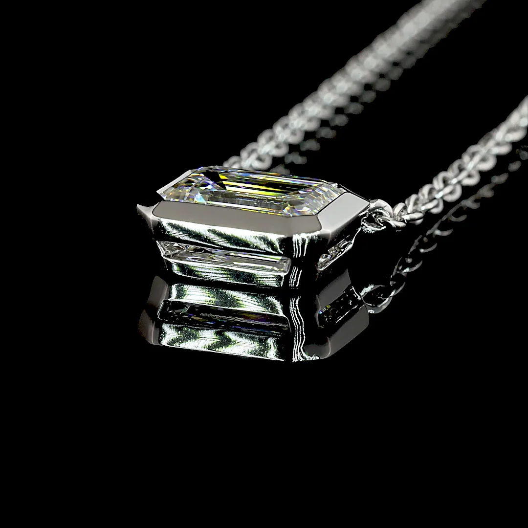 2.07 Cts 14k White Gold Emerald Shape Solitaire Pendant - Image 4