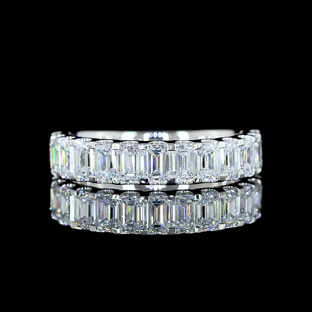 1.29 Cts Platinum Emerald Shape Half Eternity Eternity Band - Video