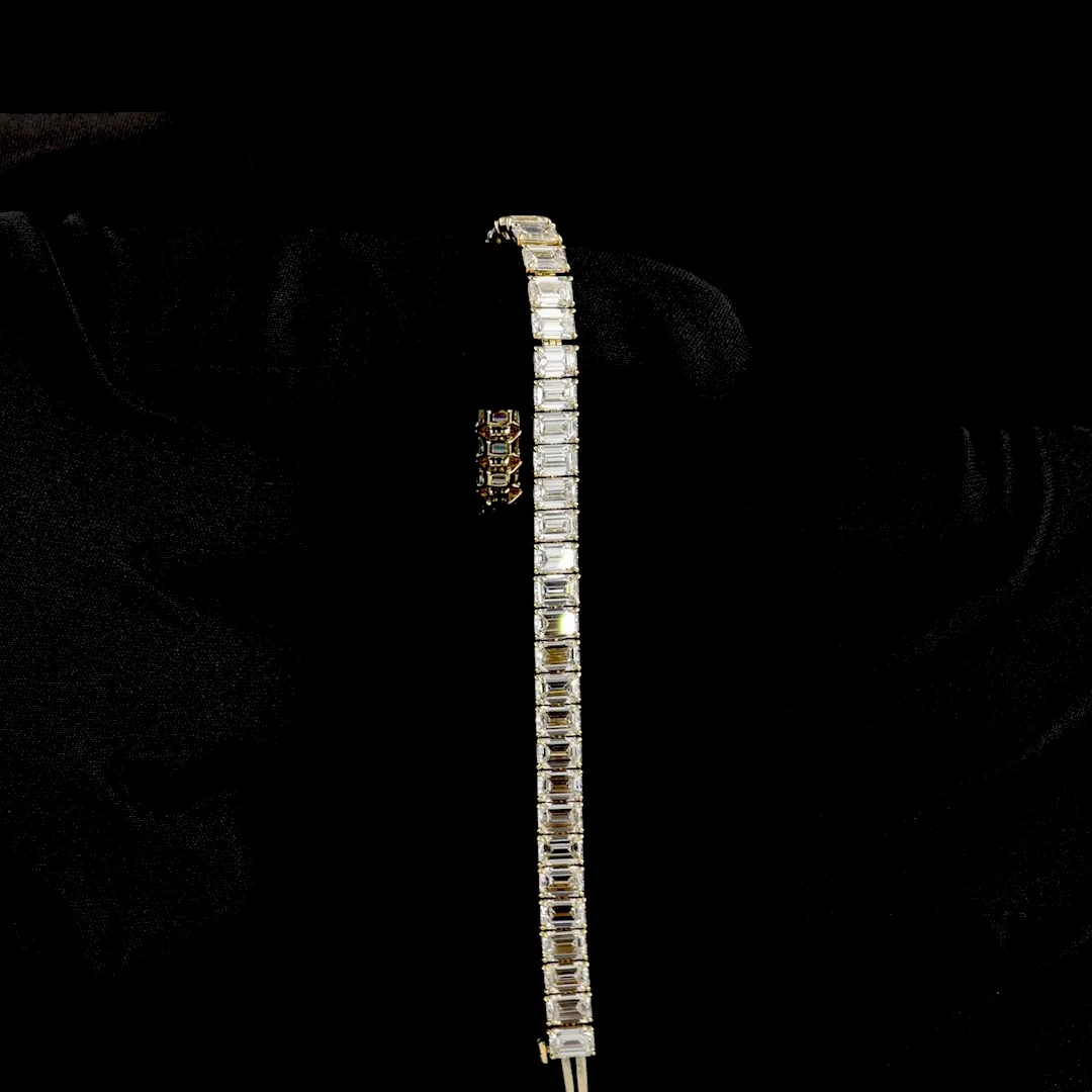 14.05 Cts 14k Yellow Gold Emerald Shape Tennis Bracelet - Image 3