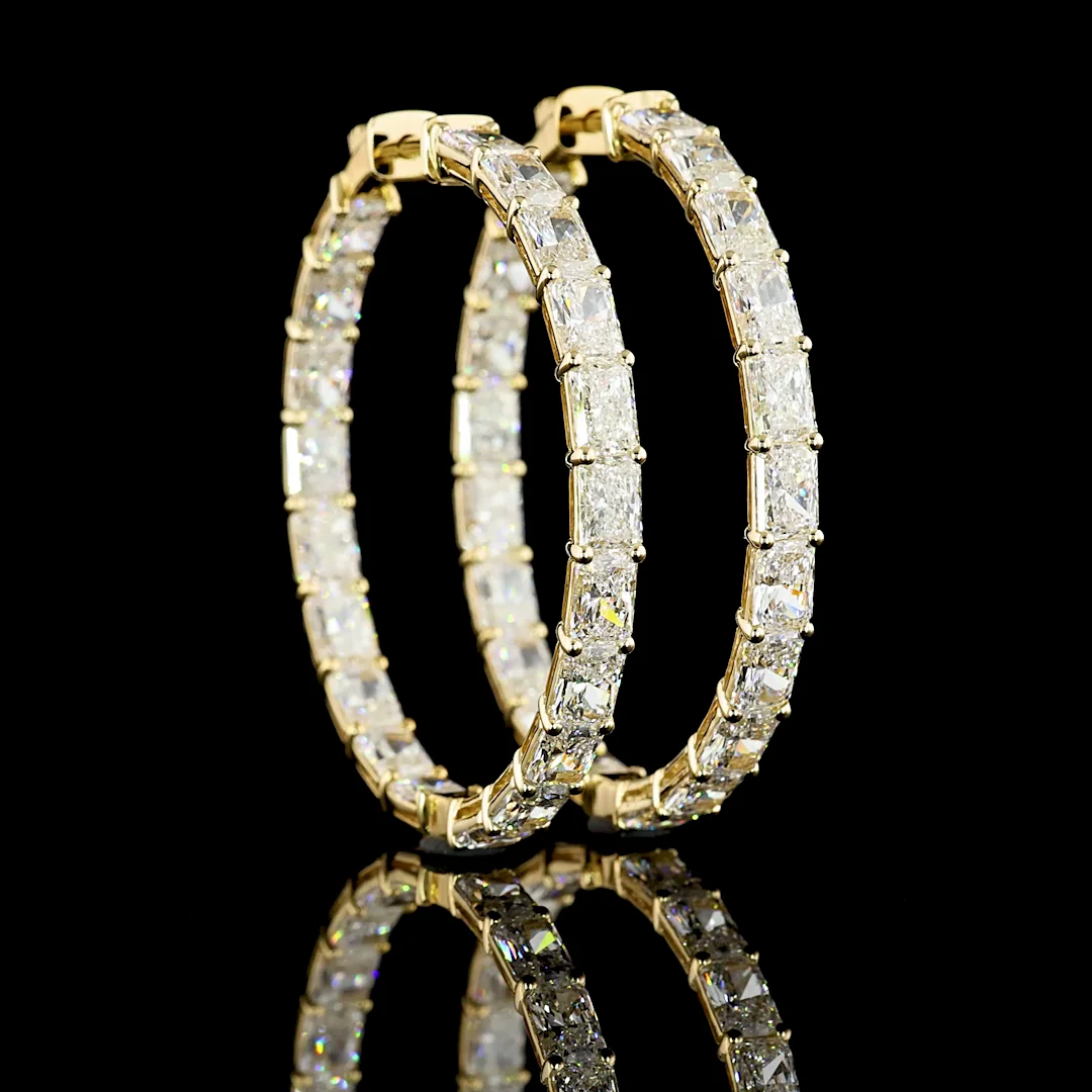 12.14 Cts 14k Yellow Gold Radiant Shape Hoops Earring - Video