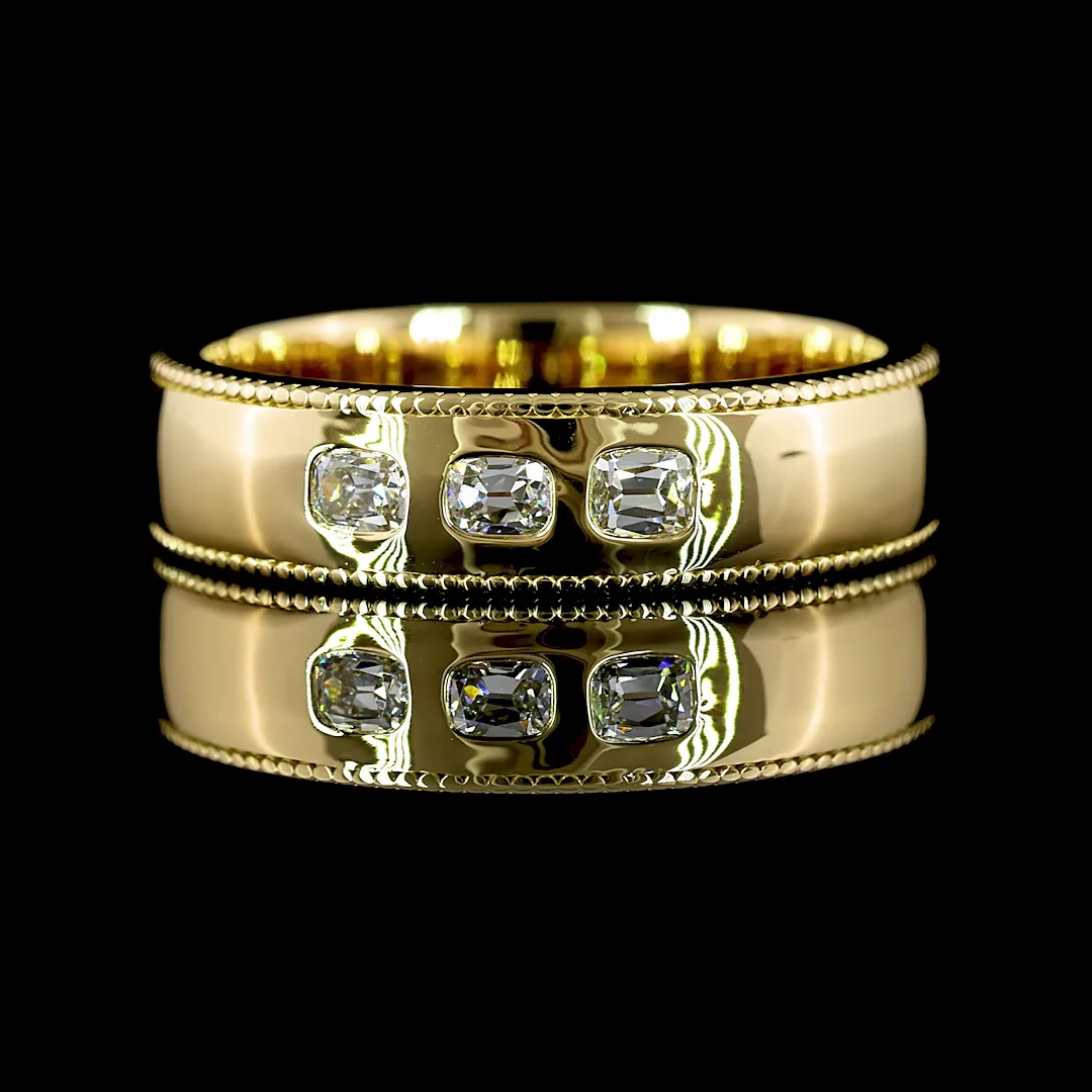 0.32 Cts 14k Yellow Gold Antique Cushion Shape 3 Stones Eternity Band - Video