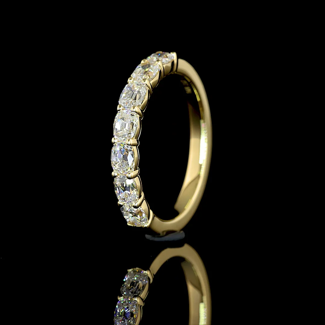 0.75 Cts 14k Yellow Gold Antique Cushion Shape 7 Stones Eternity Band - Image 4