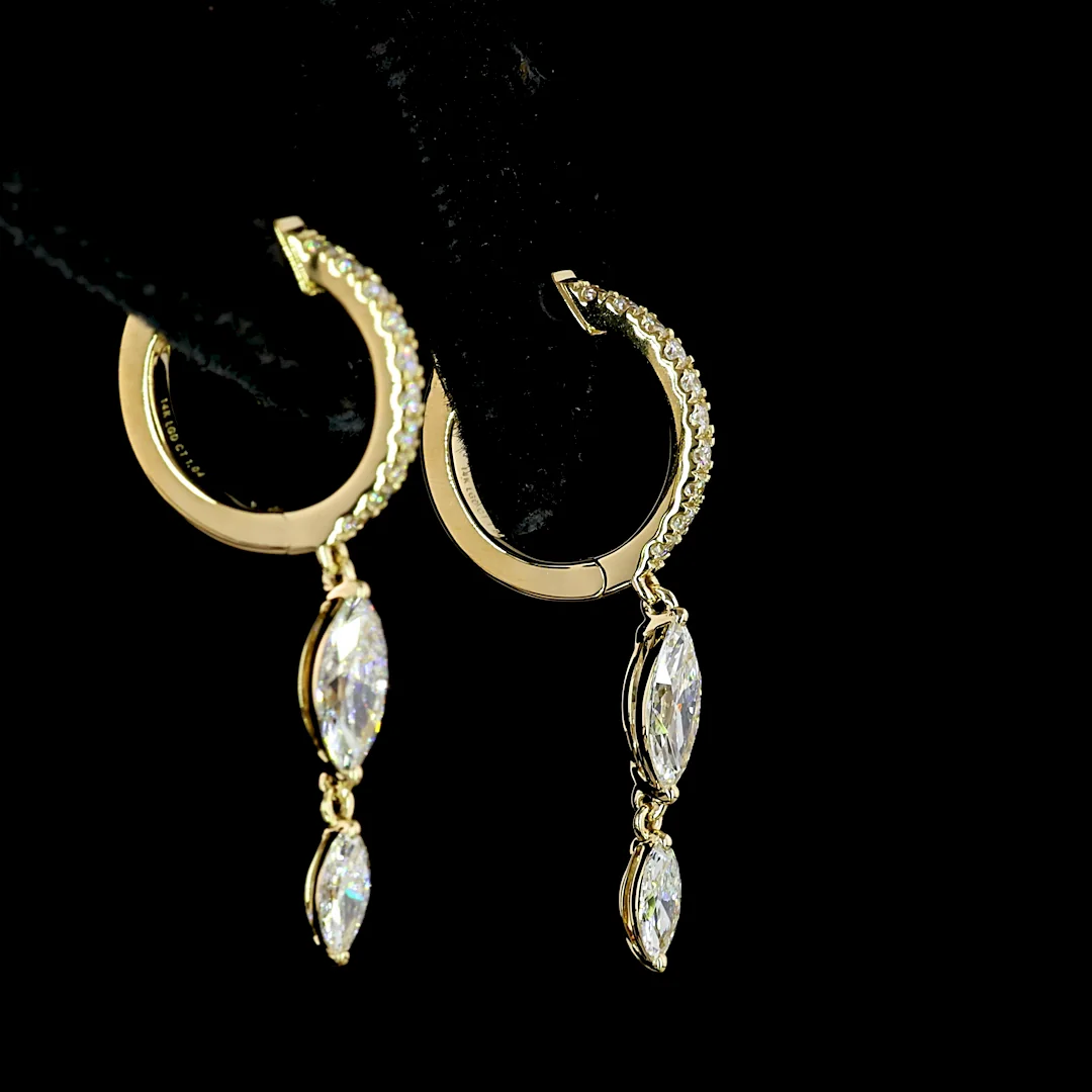 1.04 Cts 14k Yellow Gold Round Shape Hanging Earring - Image 2