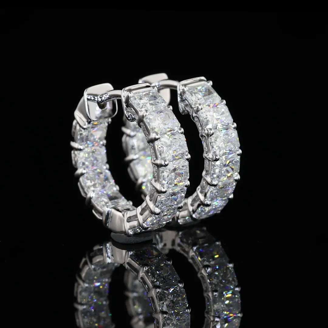 2.01 Cts 14k White Gold Radiant Shape Huggies Earring - Video
