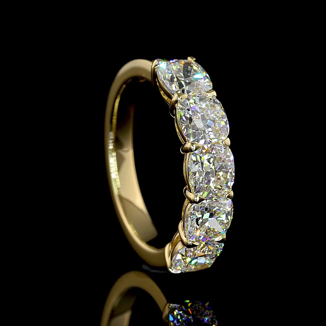 2.93 Cts 14k Yellow Gold Square Cushion Brilliant Shape 5 Stones Eternity Band - Image 2