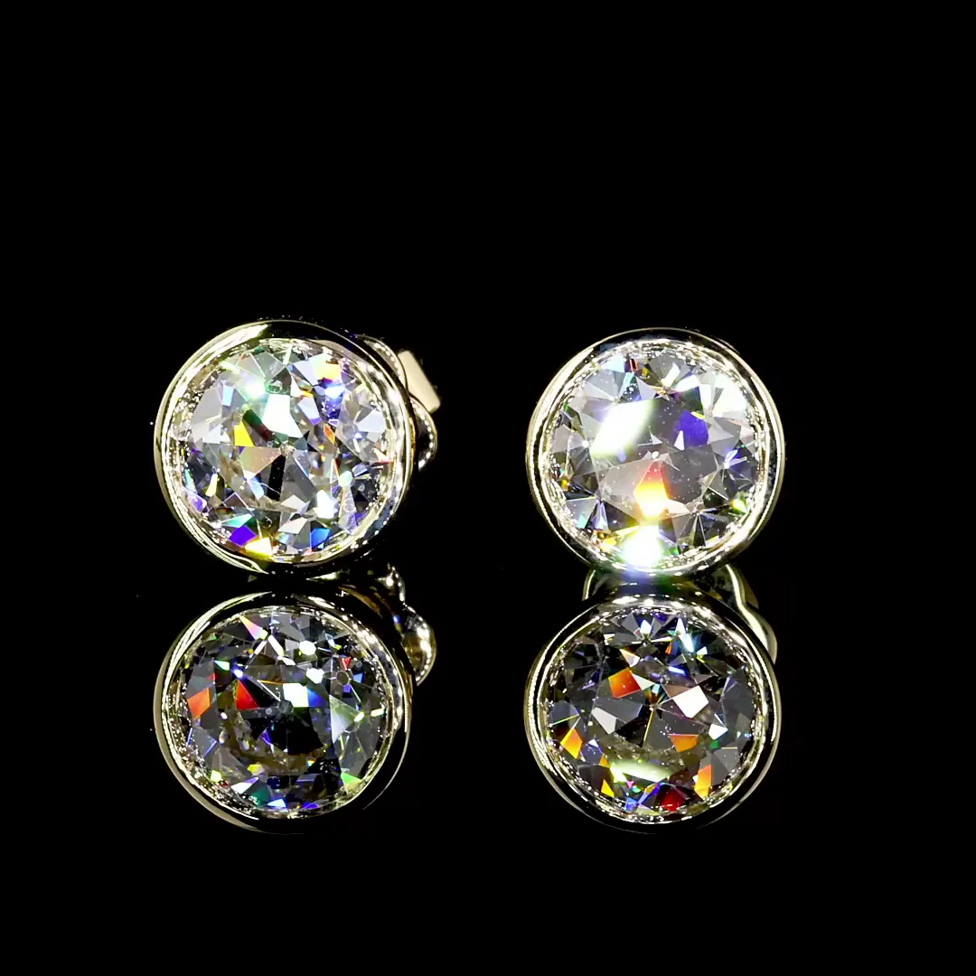 3.1 Cts 14k Yellow Gold Old European Brilliant Shape Studs Earring - Image 3