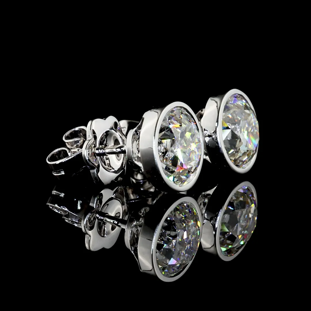 4.08 Cts 14k White Gold Old European Brilliant Shape Studs Earring - Video