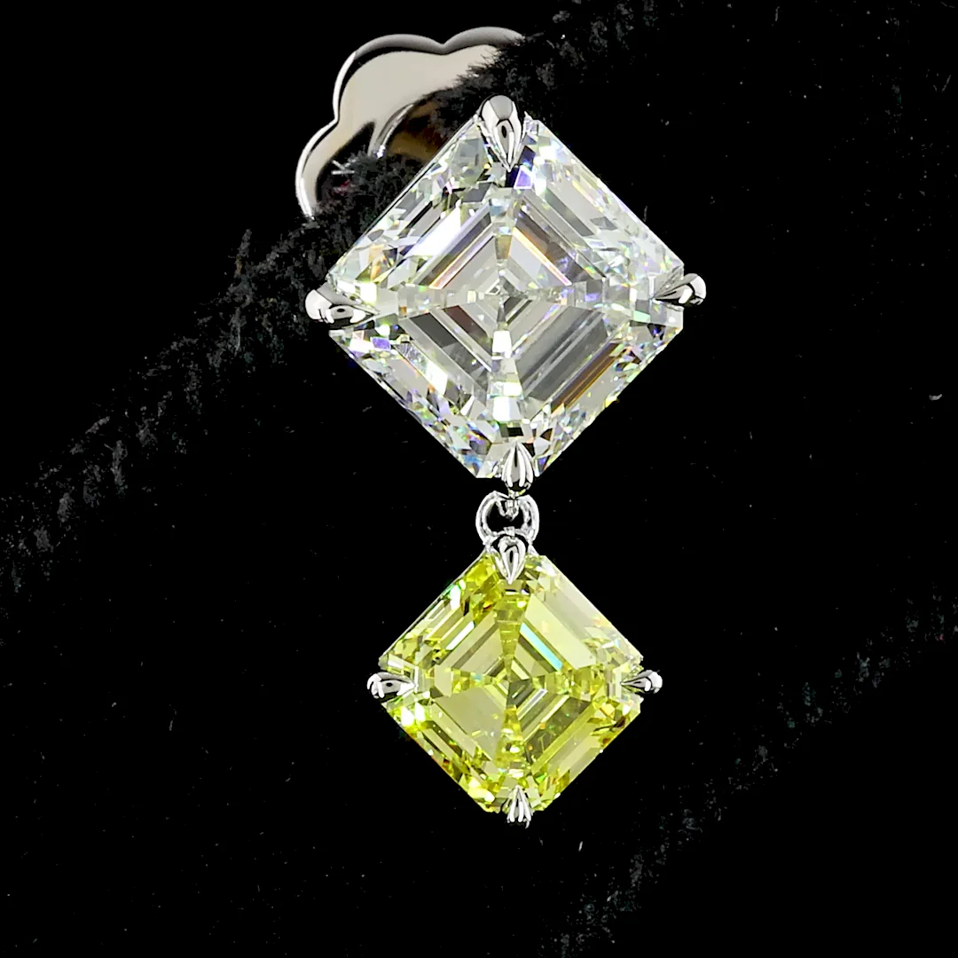 4.95 Cts 14k White Gold Asscher Shape Hanging Earring - Image 2