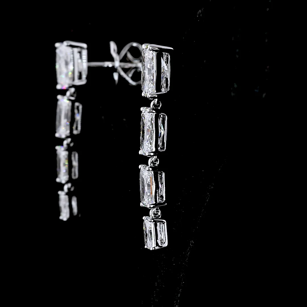4.1 Cts 14k White Gold Radiant Shape Hanging Earring - Image 3