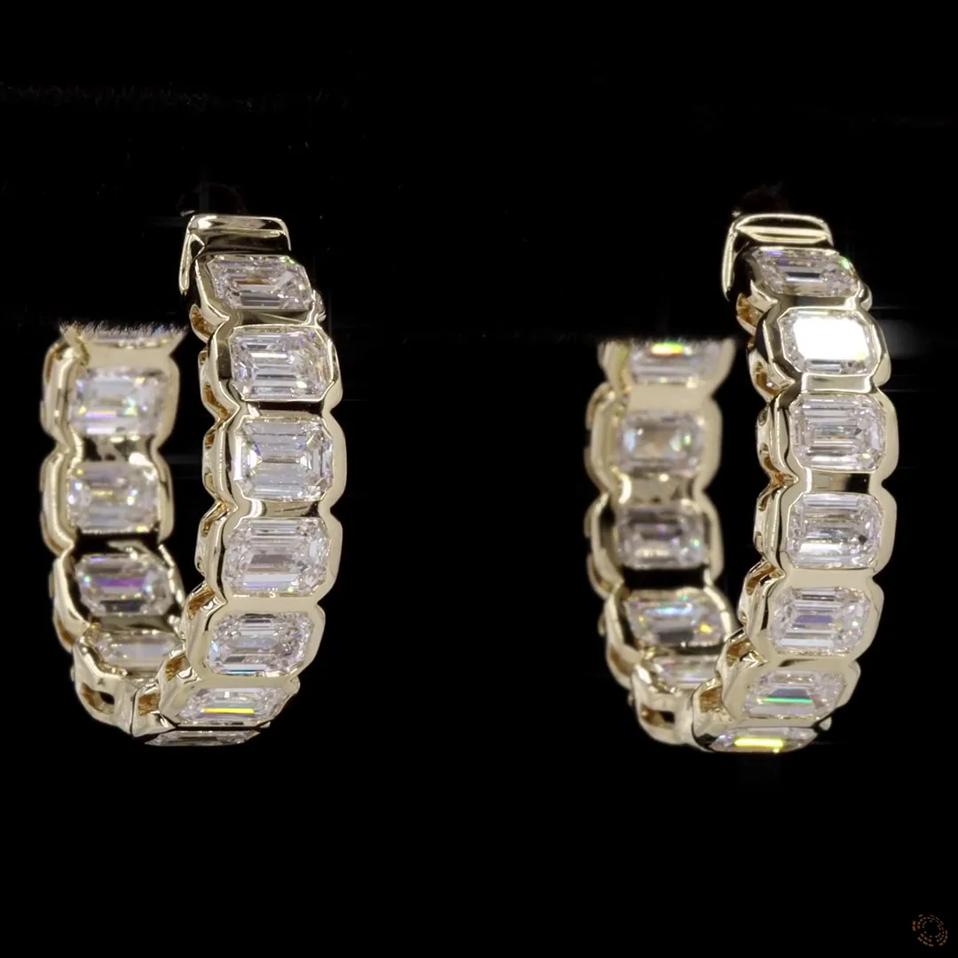 2.01 Cts 14k Yellow Gold Emerald Shape Huggies Earring - Image 2