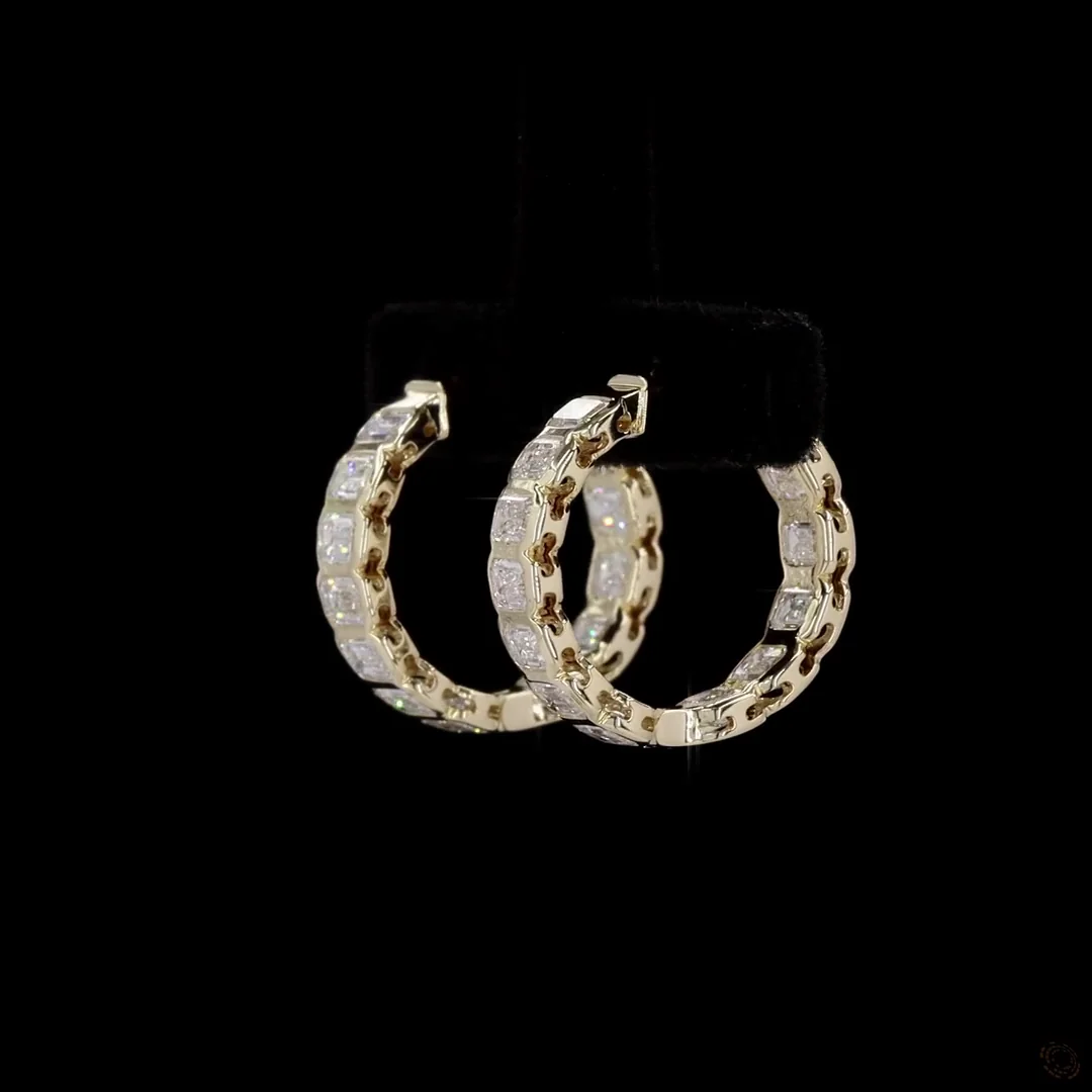 2.01 Cts 14k Yellow Gold Emerald Shape Huggies Earring - Image 4