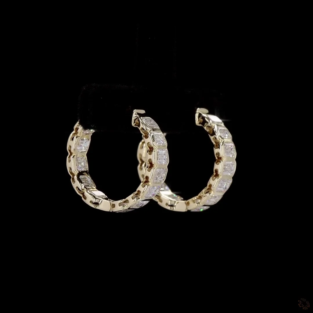 2.01 Cts 14k Yellow Gold Emerald Shape Huggies Earring - Video