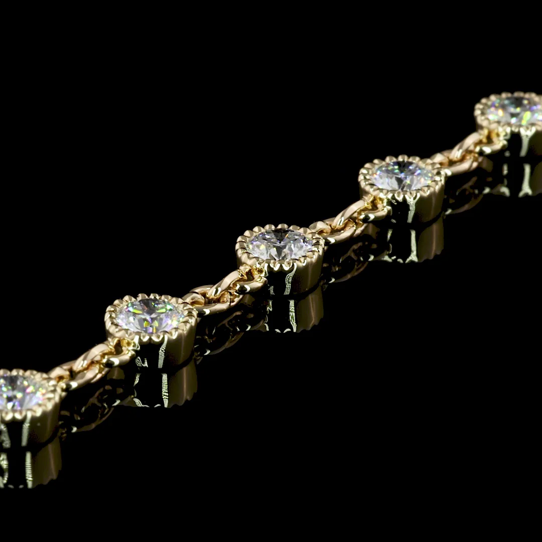 5 Cts 14k Yellow Gold Round Shape Station Line Tennis Necklace - Image 3