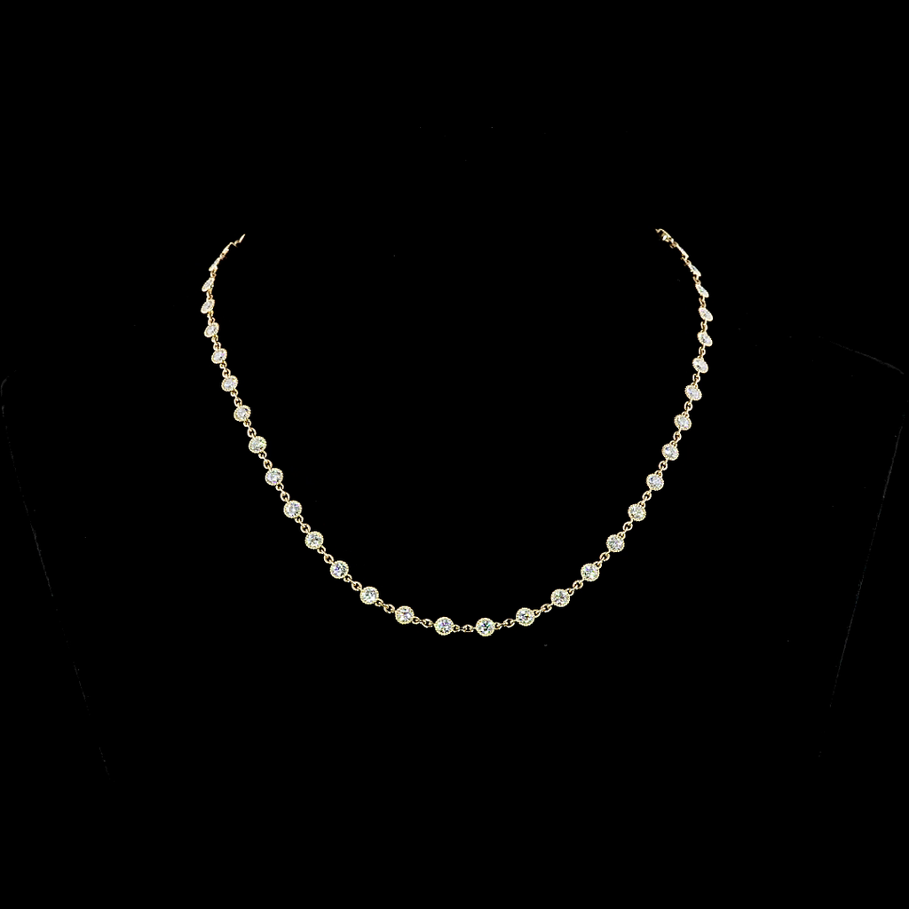 5 Cts 14k Yellow Gold Round Shape Station Line Tennis Necklace - Video