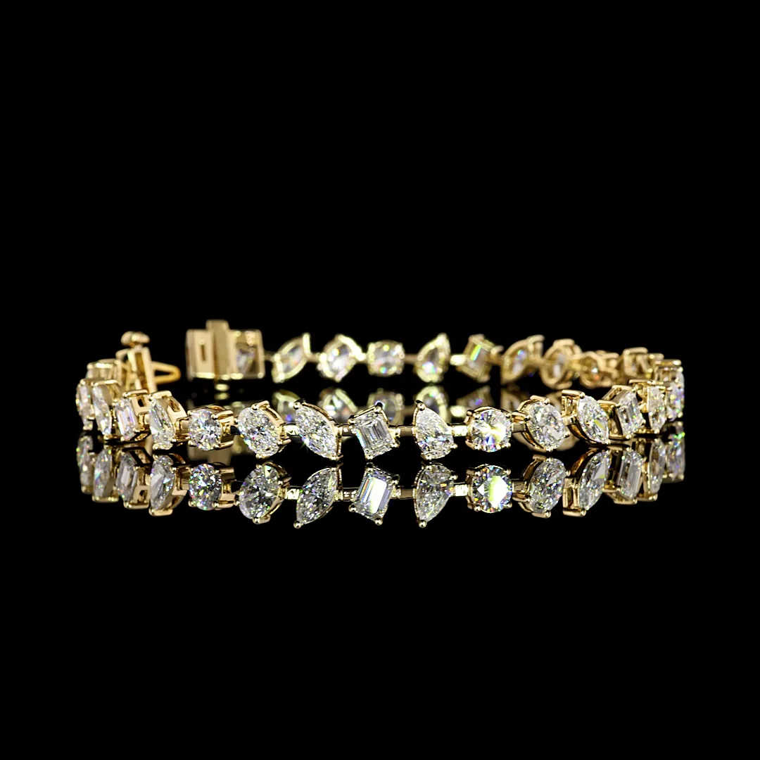 7.11 Cts 14k Yellow Gold Mix Shape Tennis Bracelet - Video