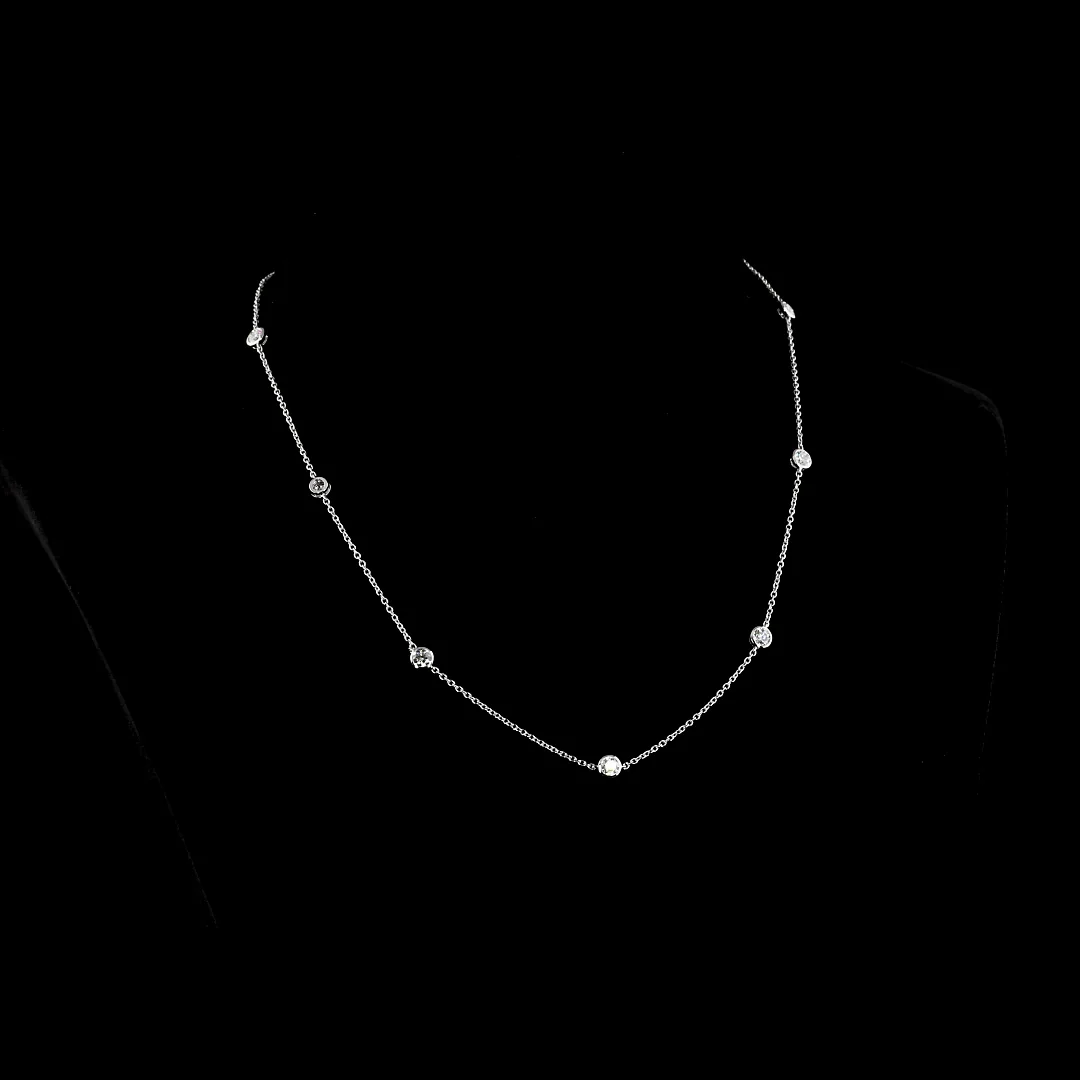 2.05 Cts 18k White Gold Round Shape Station Necklace - Video