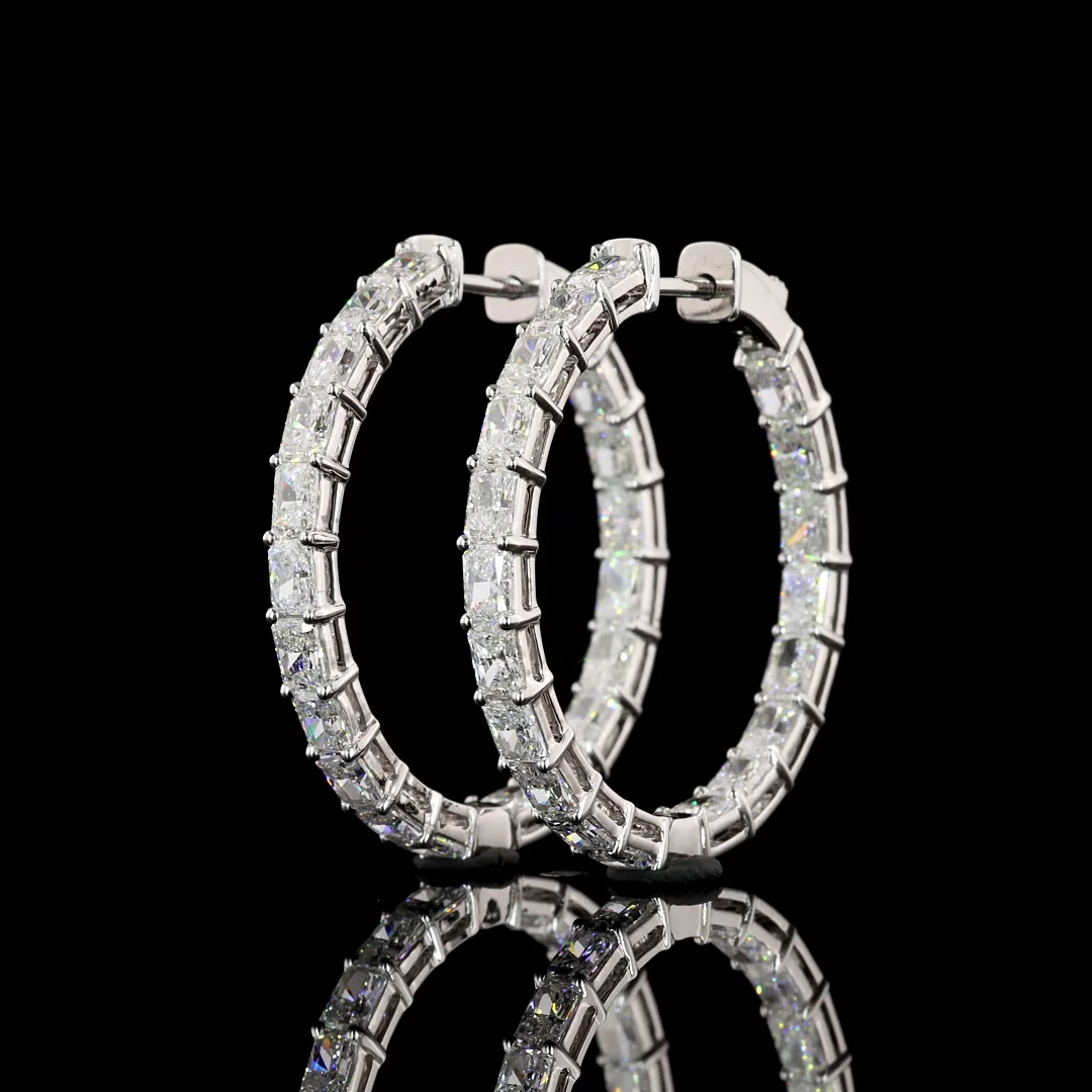 3.95 Cts 14k White Gold Radiant Shape Hoops Earring - Image 2