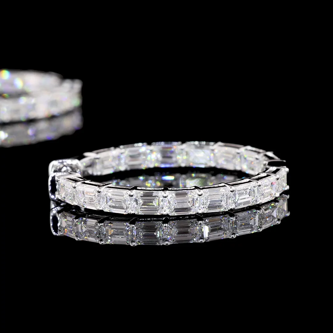 3.93 Cts 14k White Gold Emerald Shape Hoops Earring - Image 4