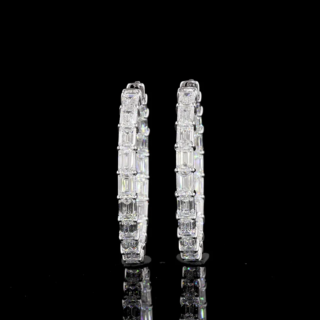 9.23 Cts 14k White Gold Emerald Shape Hoops Earring - Image 2