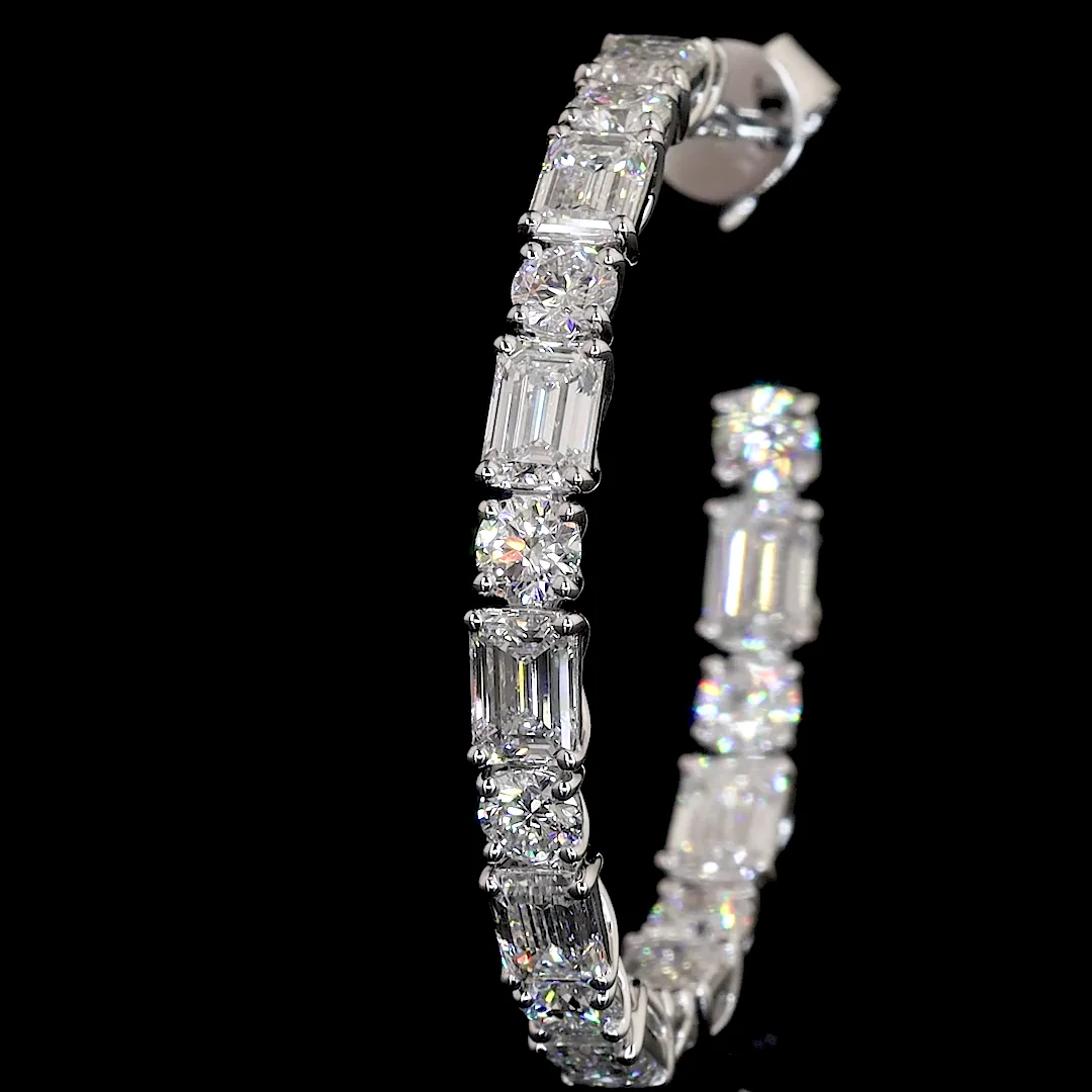 6.74 Cts 14k White Gold Mix Shape C Hoops Earring - Image 3