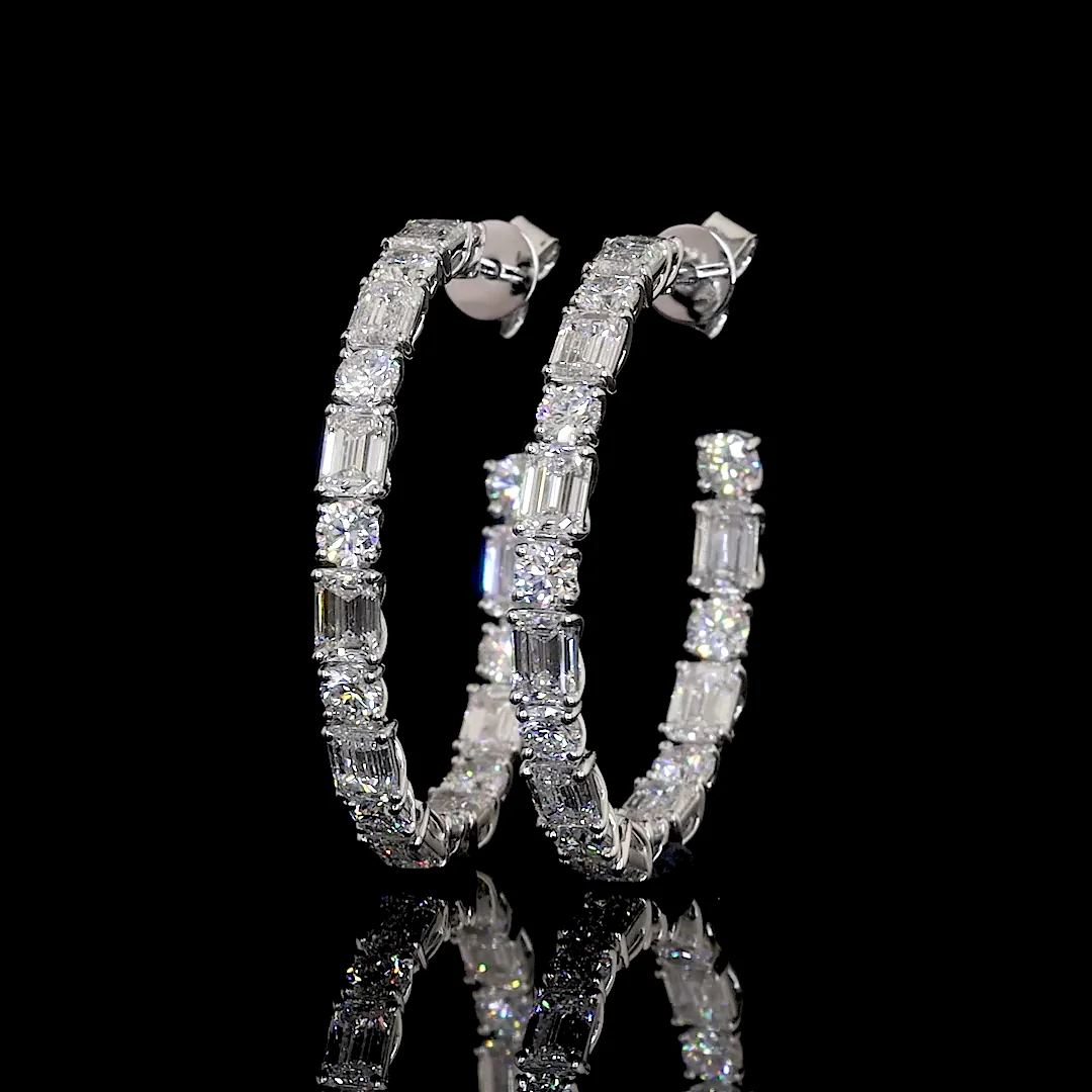 6.74 Cts 14k White Gold Mix Shape C Hoops Earring - Video