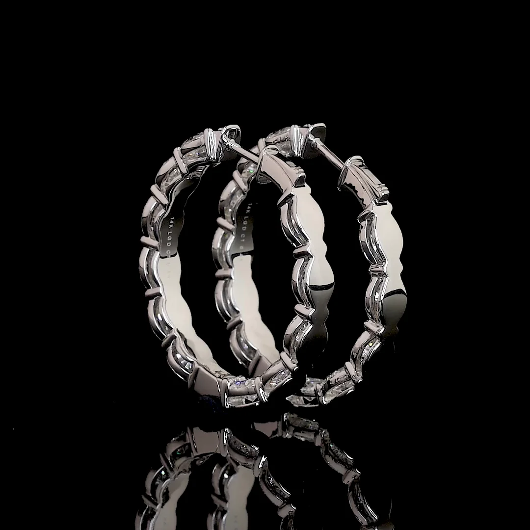 6.44 Cts 14k White Gold Oval Shape Hoops Earring - Image 2