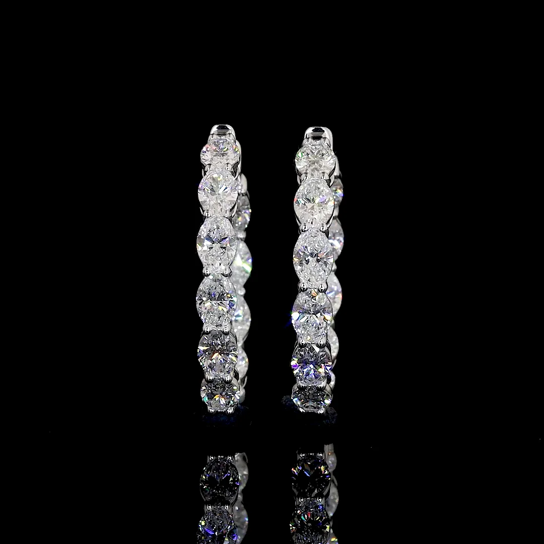6.44 Cts 14k White Gold Oval Shape Hoops Earring - Video