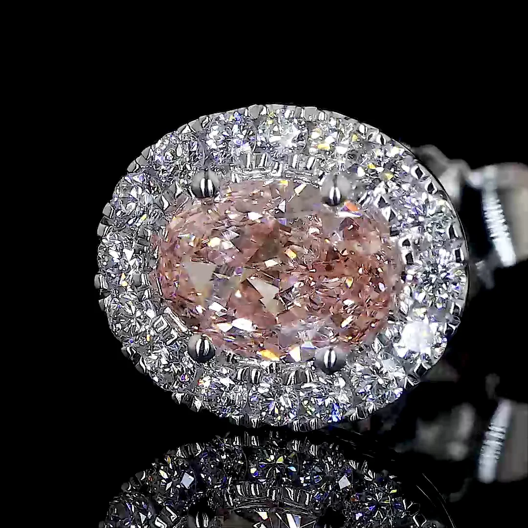 0.8 Cts 14k White Gold Oval Shape Halo Studs Earring - Image 3