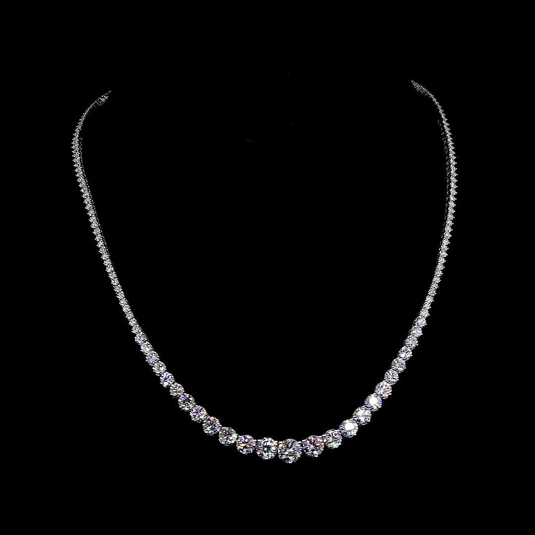 12.96 Cts 14k White Gold Round Shape Riviera Necklace - Video
