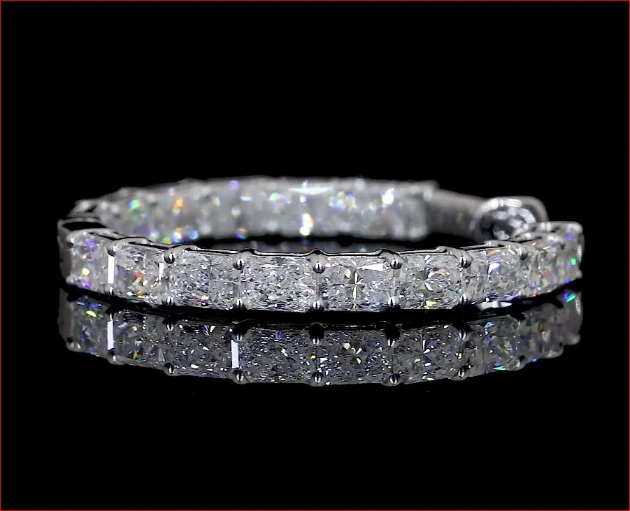 3.38 Cts 14k White Gold Radiant Shape Hoops Earring - Image 2